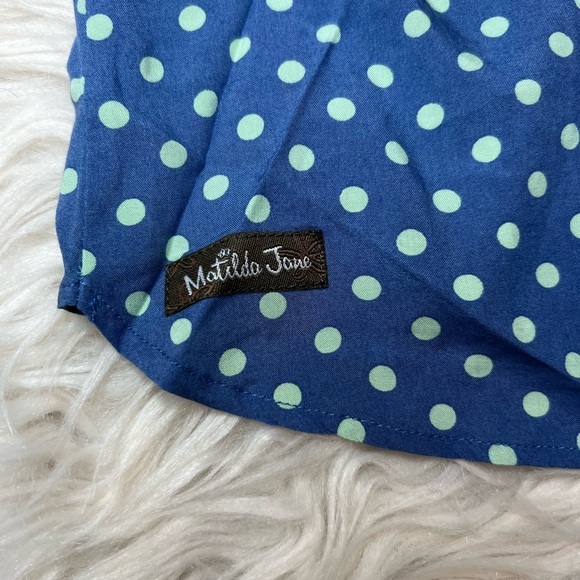 Matilda Jane Size Medium Top Blue Gray Stripe Polka Dot‎ Let's Get Lost Peplum - Picture 5 of 5